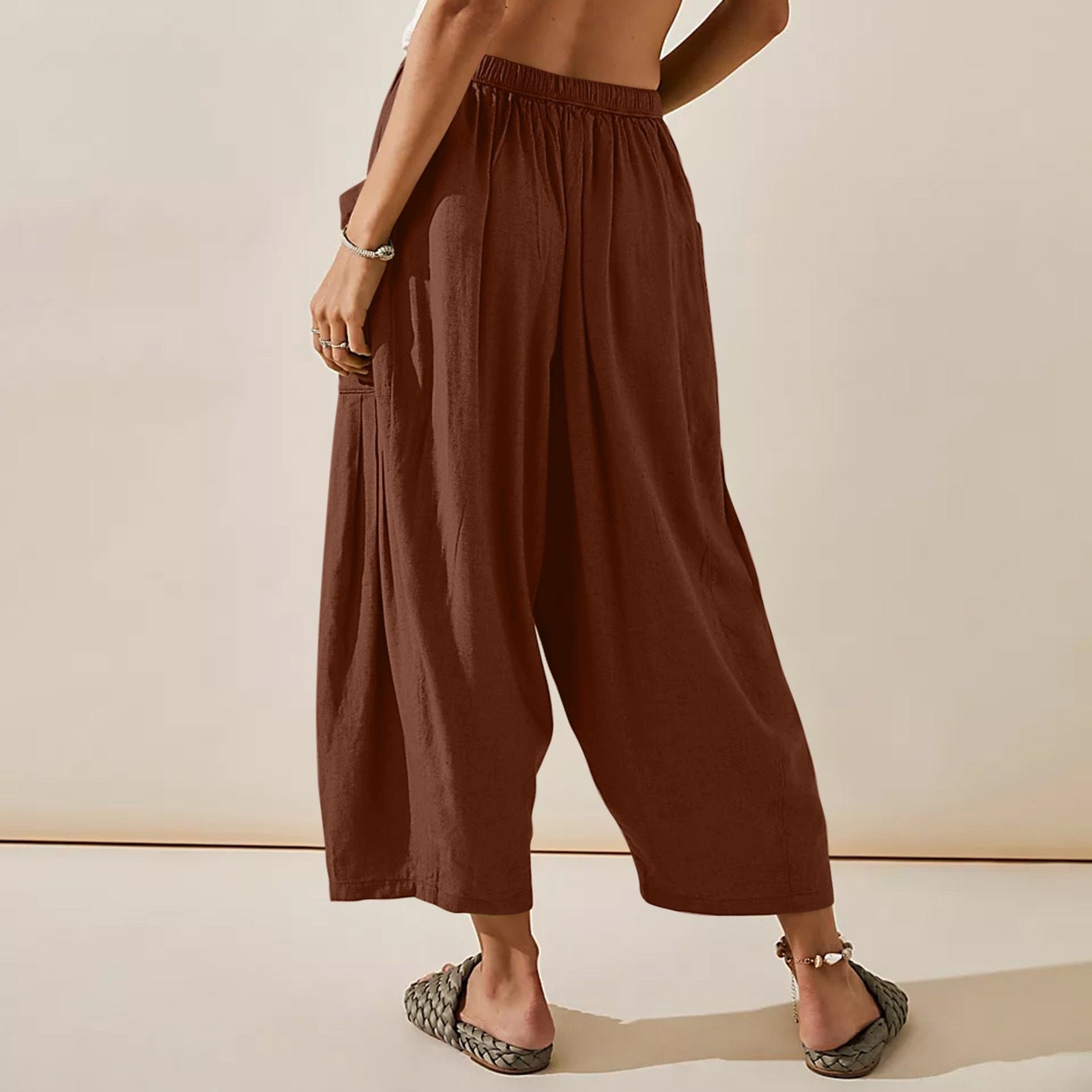 Casual Chiffon Collage Cotton-Linen Harem Pants
