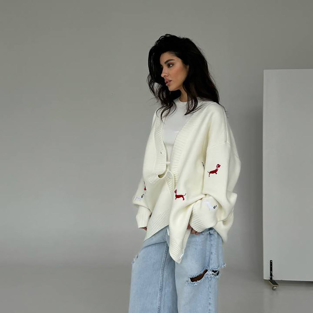 Women's Oversized Casual Knitted Embroidered Sweater Coat