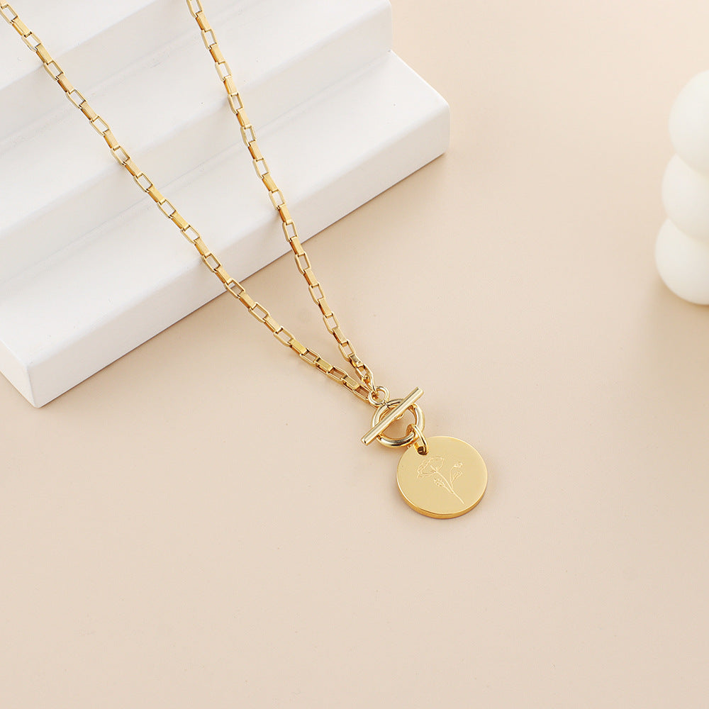 Designed Month Flowers Birthday Gifts Round Pendant Necklaces