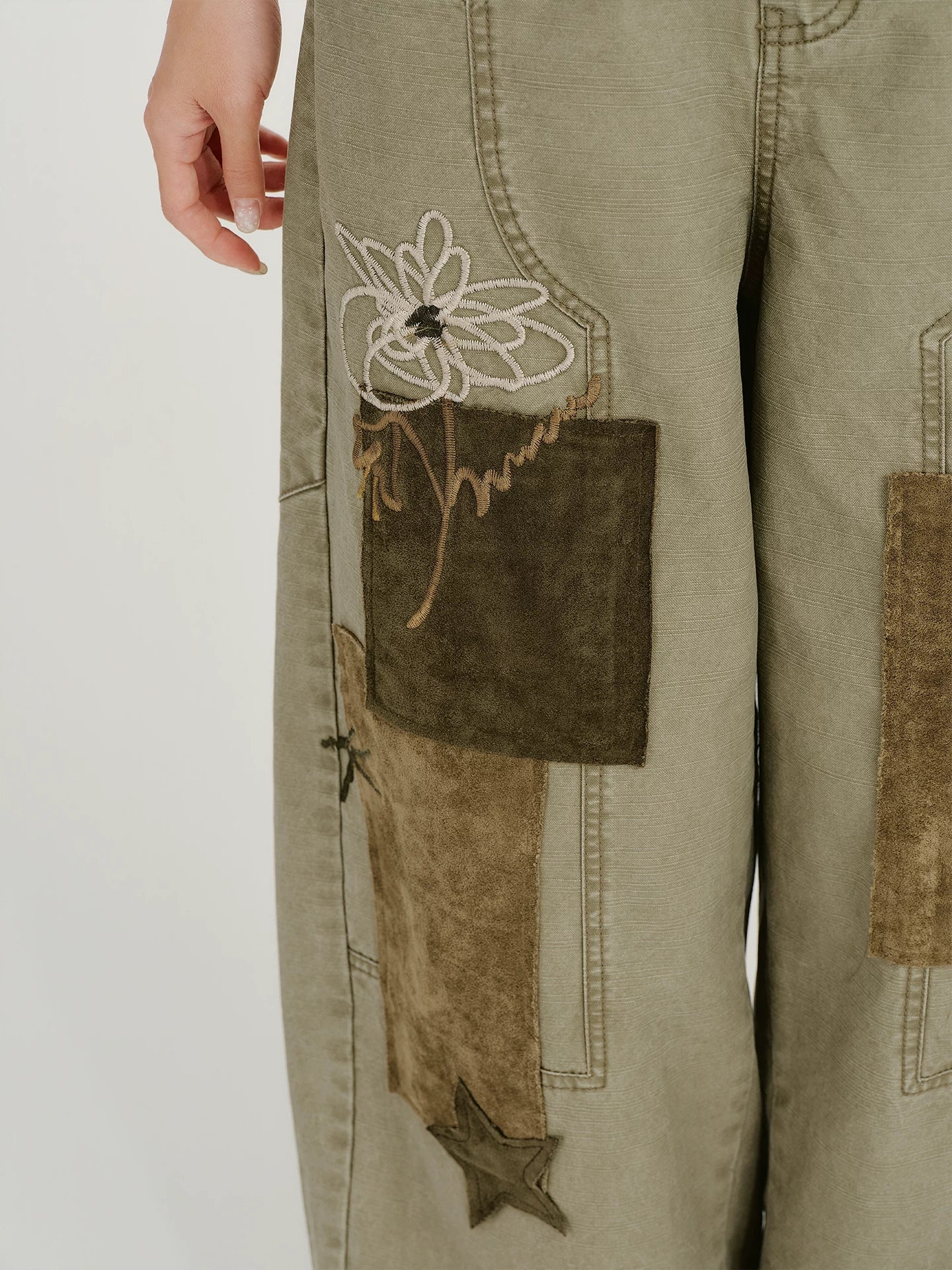 Girlyhao Vintage Applique Embroidery Wide-Leg Pants