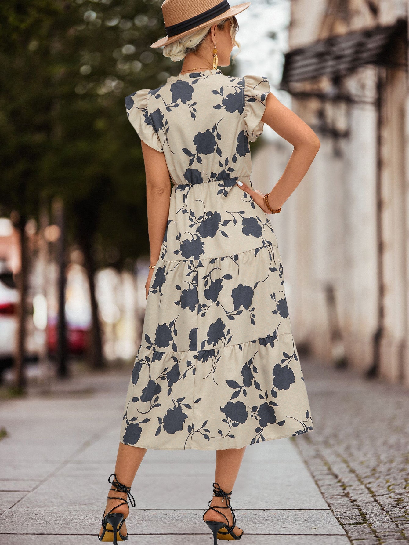 Casual V Neck Floral Print Women Dresses