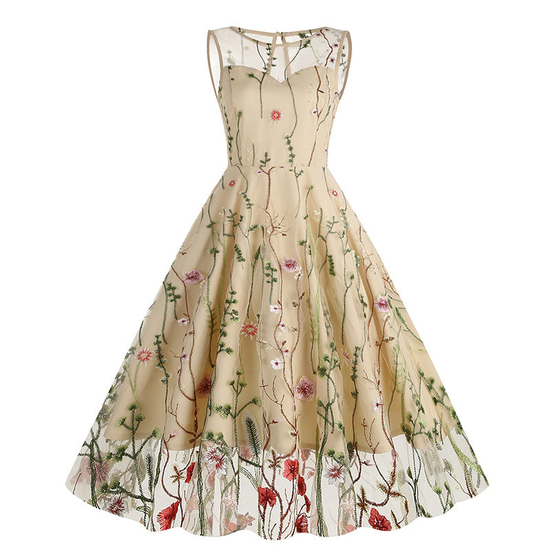 Vintage Sleeveless Embroidery Dresses-Dresses-Apricot-S-Free Shipping at meselling99