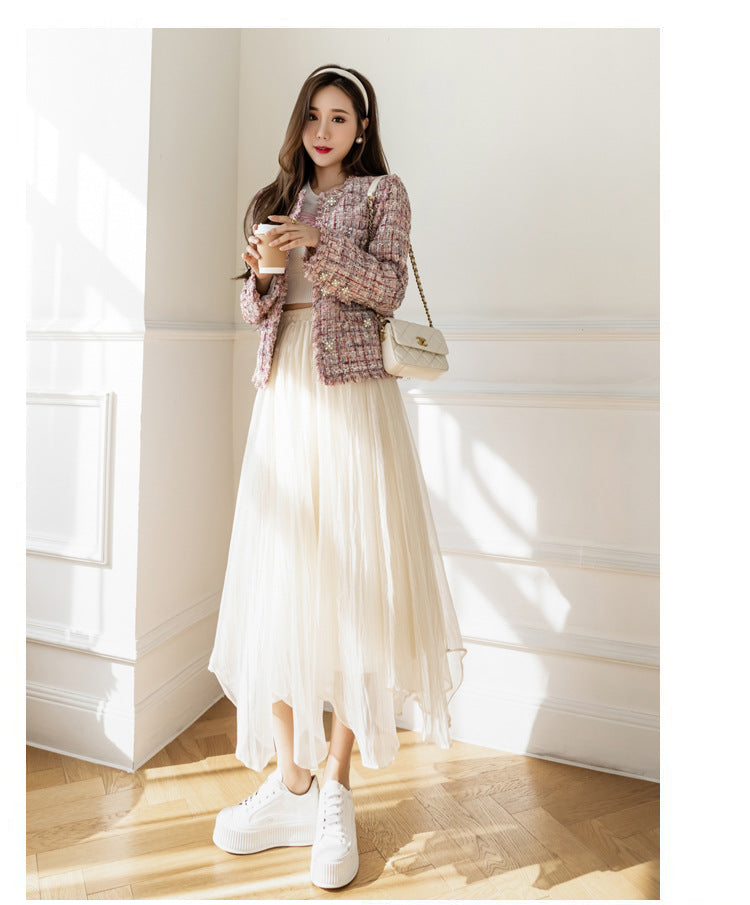 Women's High-Waisted A-Line Mesh Midi Skirt