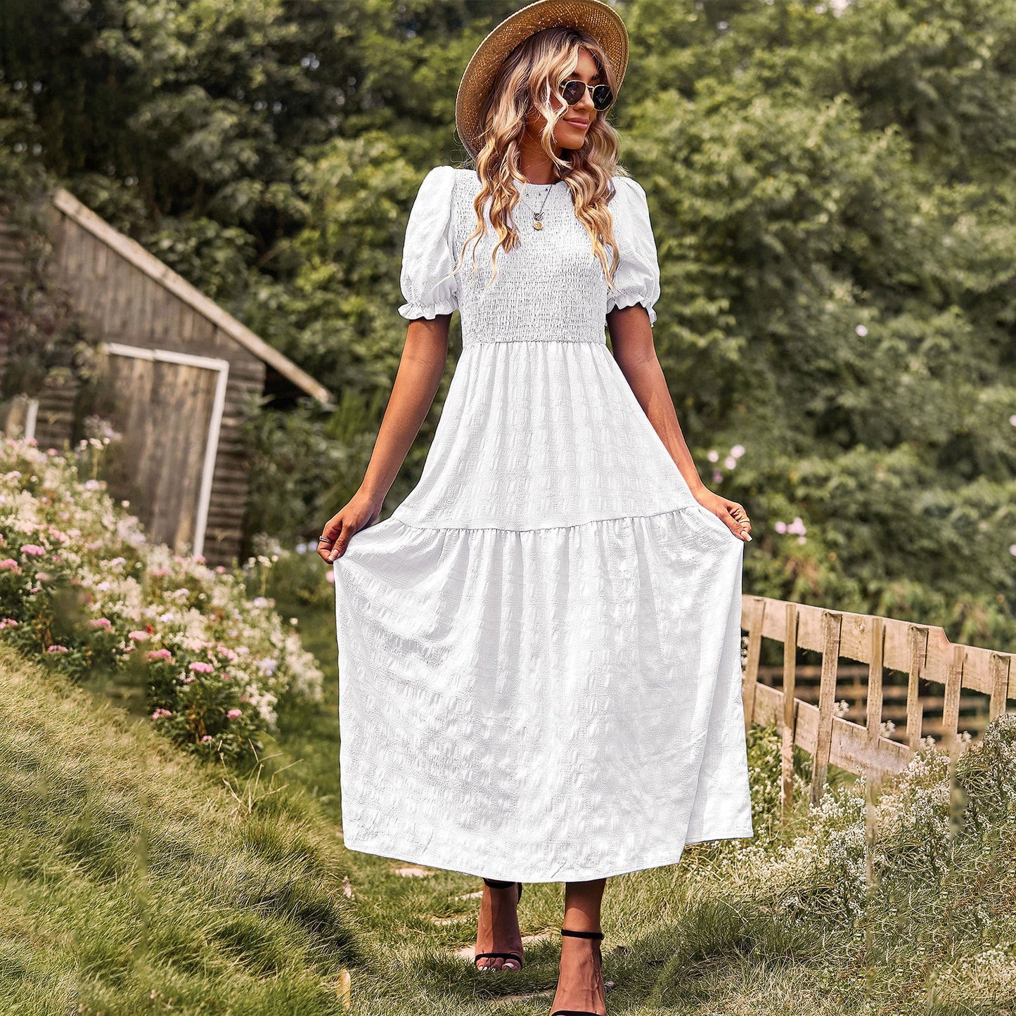 Casual Short Sleeves A Line Midi Dresses