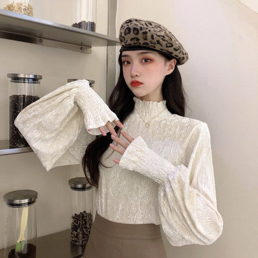 Fashion High Neck Long Sleeves Shirts Blouses