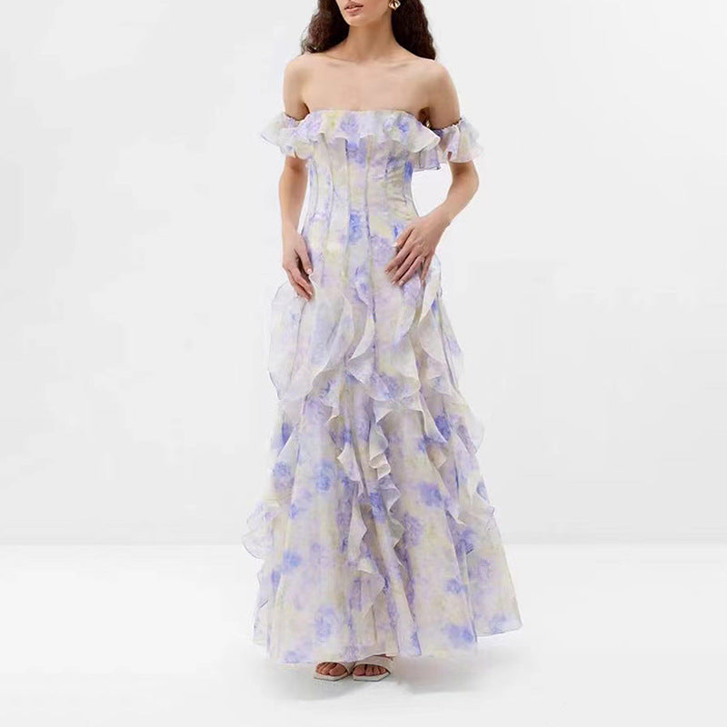 Ethereal Off-Shoulder Waist-Cinching Maxi Dress