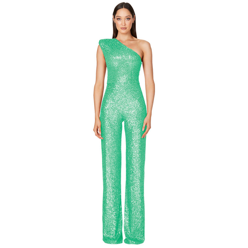 Sexy One Shoulder Sequined Jumpsuits