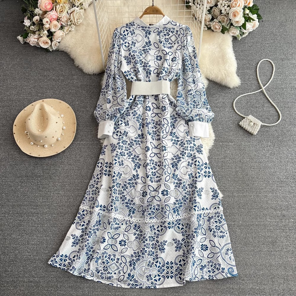 Vintage Stand Collar Elegant Long Dresses