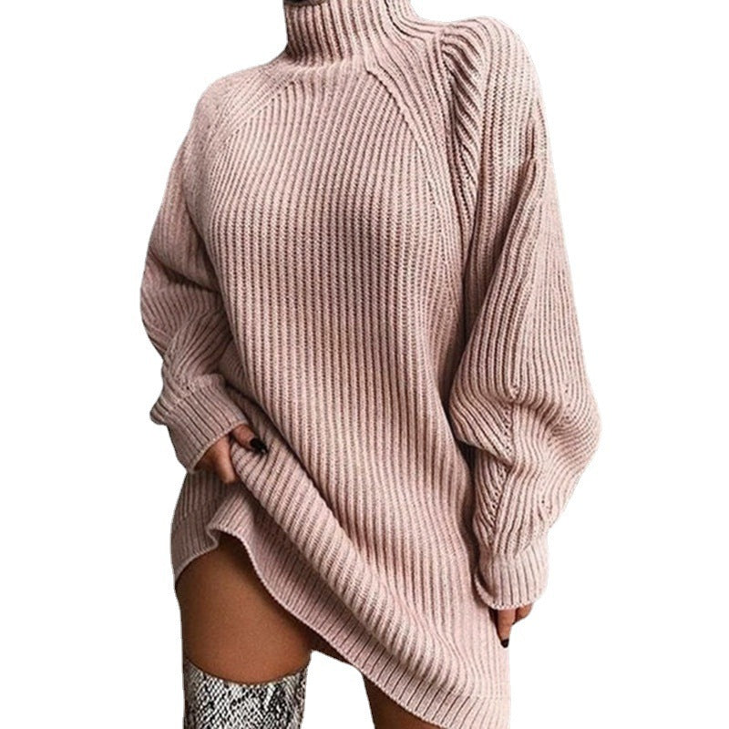 Women's Knit High Neck Sweater Dress
