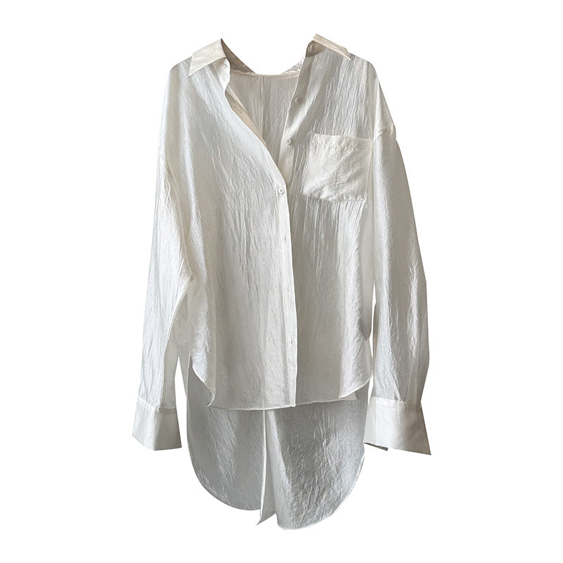 Women's Backless Knotted Shirt – Summer Loose Fit Long Sleeve Sun Protection Blouse-White-M-Free Shipping Leatheretro