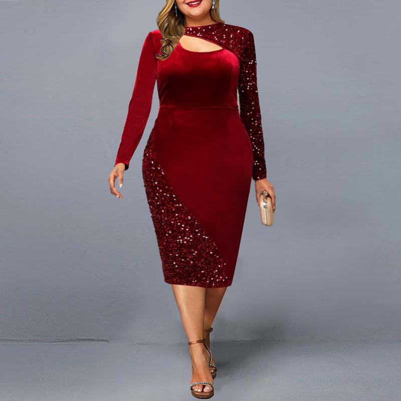 Elegant Sequined Long Sleeves Red Party Dresses-Dresses-Free Shipping at meselling99