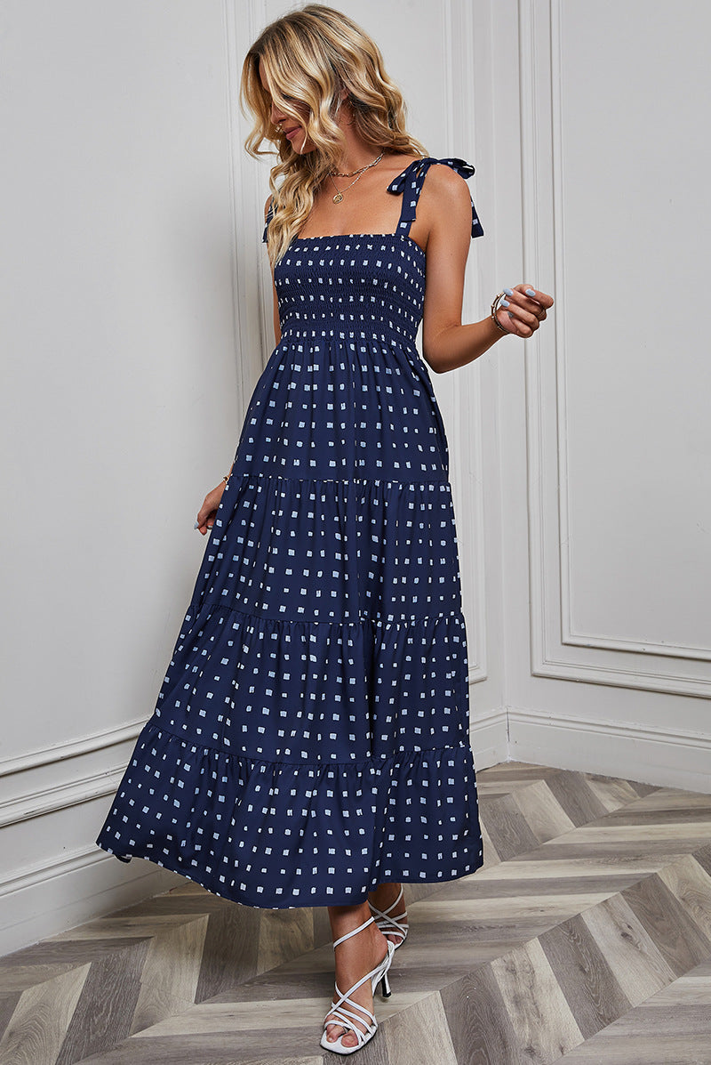 Women's Sexy Backless Print Vacation Style Strappy Dress