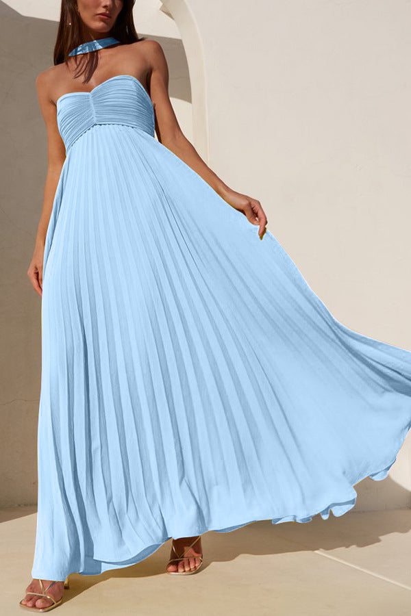 Solid Color Strapless Sleeveless Ruffled Dress for Women