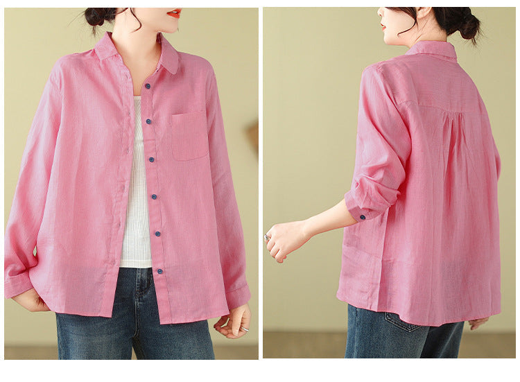 Casual Turnover Collar Linen Long Sleeves Shirts