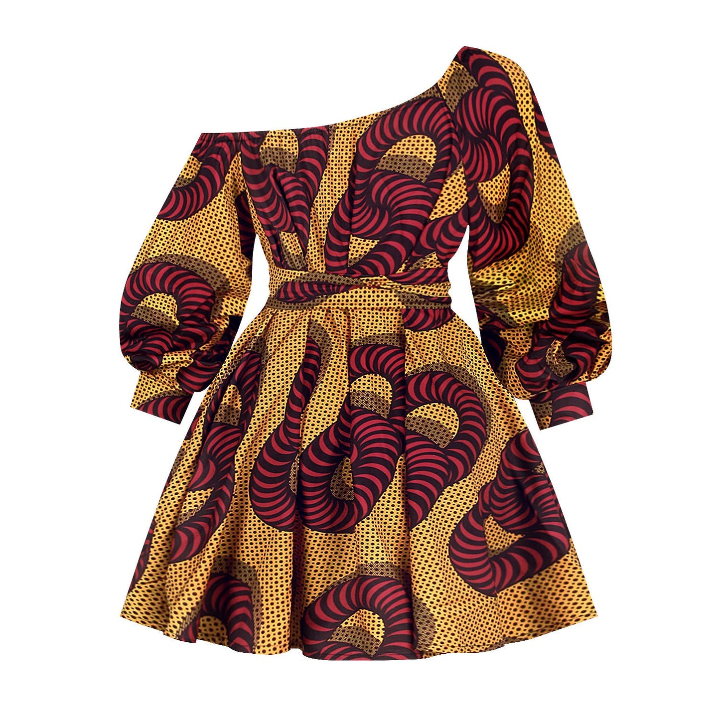 Designed African One Shoulder Long Sleeves Short Dresses