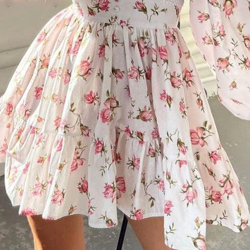 Sweet & Elegant Floral Print V-Neck Lace Dress