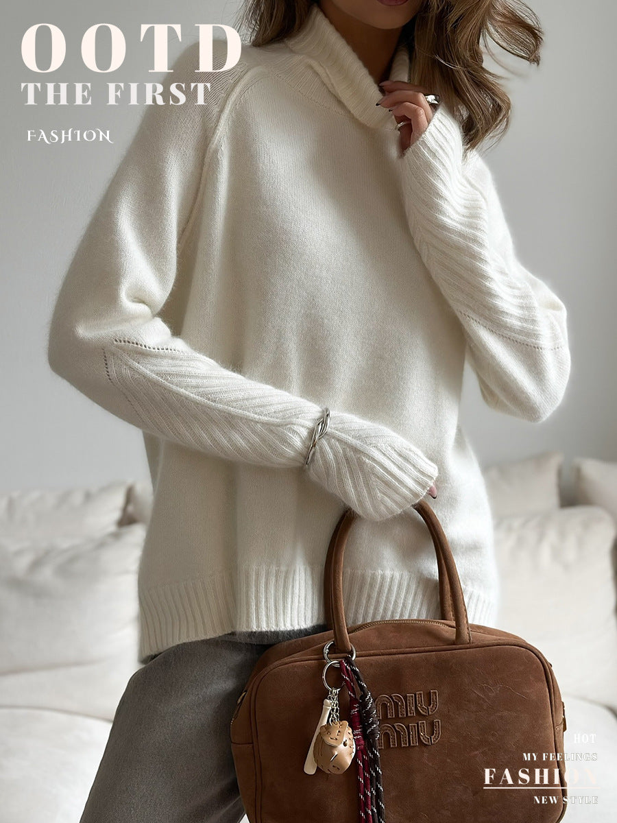 White Oversized Turtleneck Sweater for Women