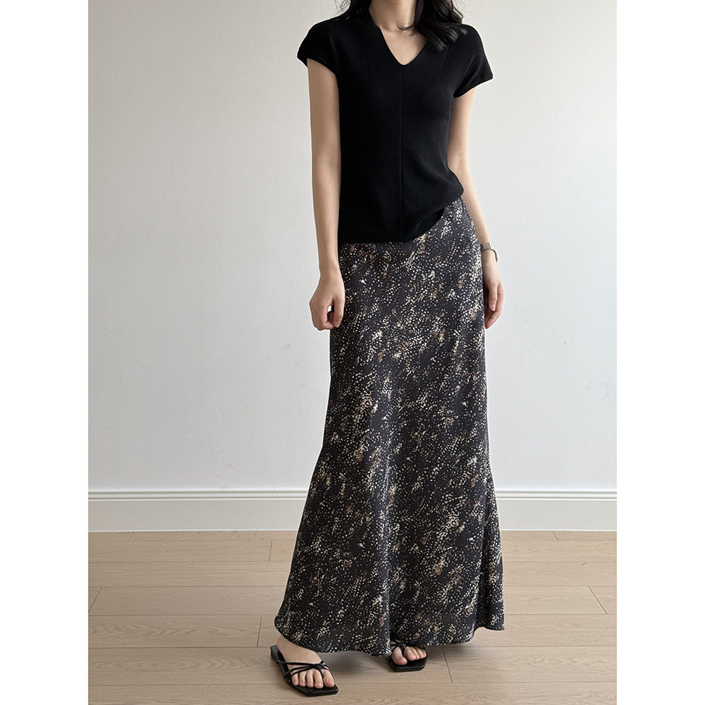 Women's Star Print Long Maxi Skirt-Black Star-M-Free Shipping Leatheretro