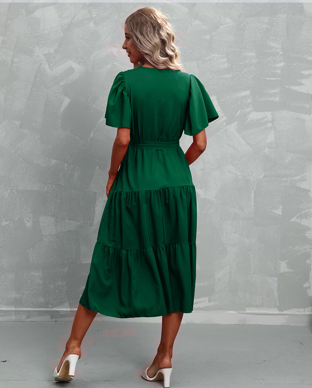 Women's Summer Solid Color V-Neck Short Sleeve Dress