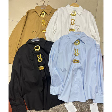 Fashionable Lapel Loose Fit Button-Up Long Sleeve Shirt