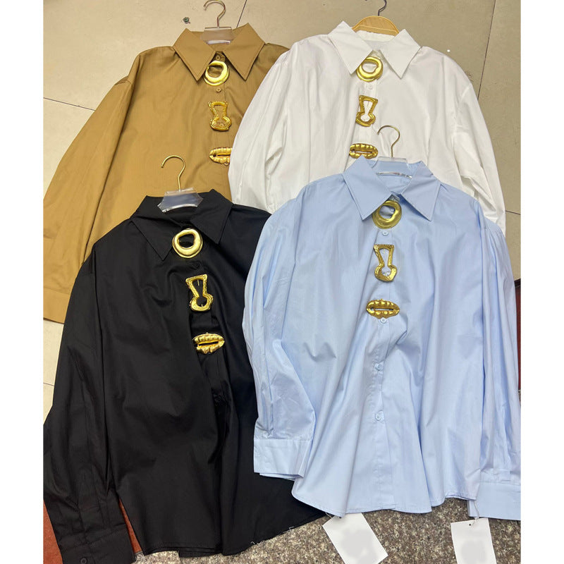 Fashionable Lapel Loose Fit Button-Up Long Sleeve Shirt