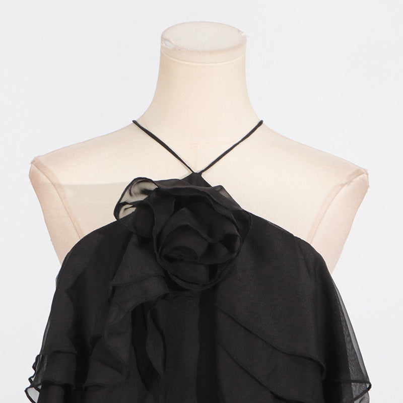 Elegant High-Society Style Dress – Off-Shoulder Backless Maxi Dress with Layered Hem