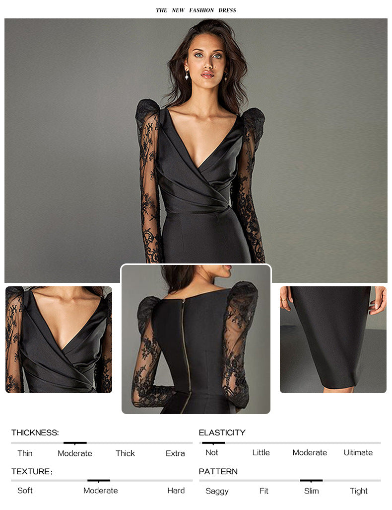 Sexy Long Sleeves Lace Black Evening Party Sheath Dresses-Dresses-Free Shipping at meselling99