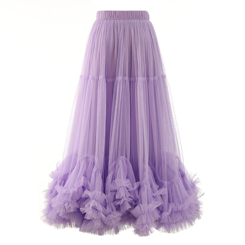 Layered Tulle Skirt with Floral Lace Trim-black-One Size-Free Shipping Leatheretro