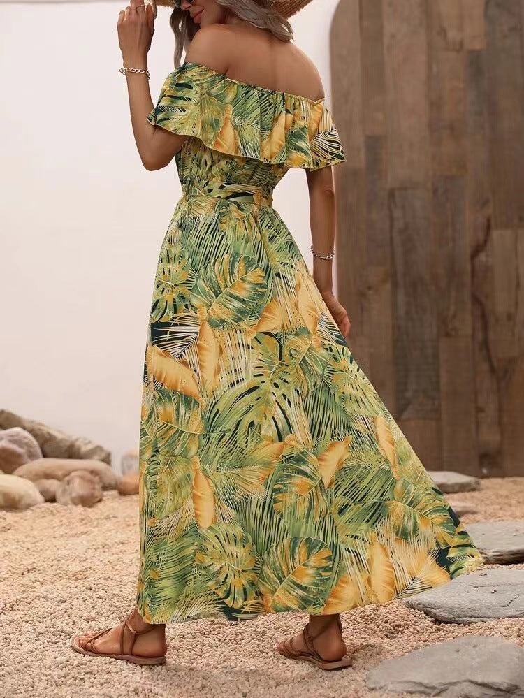 Women's Summer Off-Shoulder Ruffled Tie-Waist Dress
