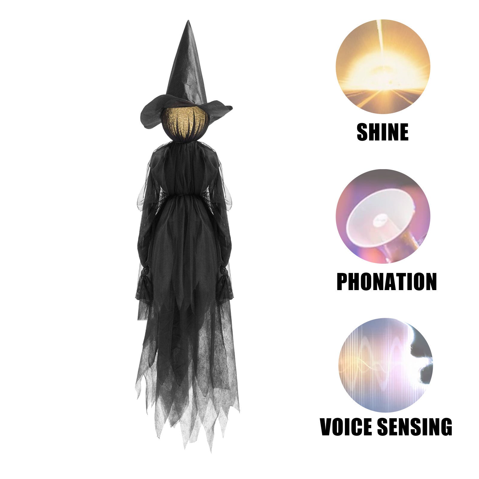 Voice-Activated Colorful Glowing Halloween Witch Set - 3 Hand-Holding Witches with Bonus Ghost
