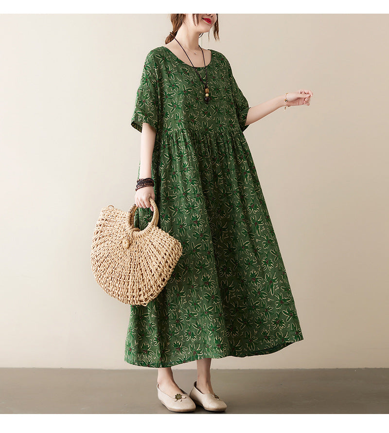 Vintage Leaf Print Plus Sizes Women Dresses-Dresses-Free Shipping at meselling99