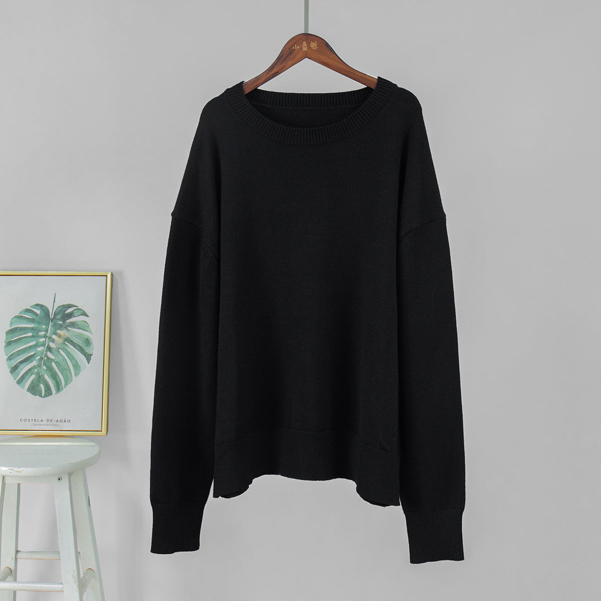 Classic Relaxed-Fit Dark Crewneck Sweater