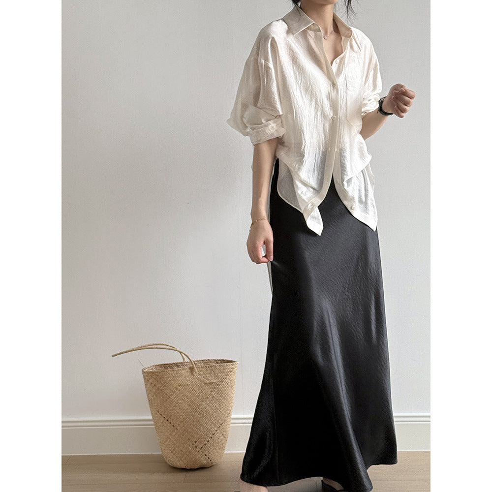 Women's Backless Knotted Shirt – Summer Loose Fit Long Sleeve Sun Protection Blouse-White-M-Free Shipping Leatheretro