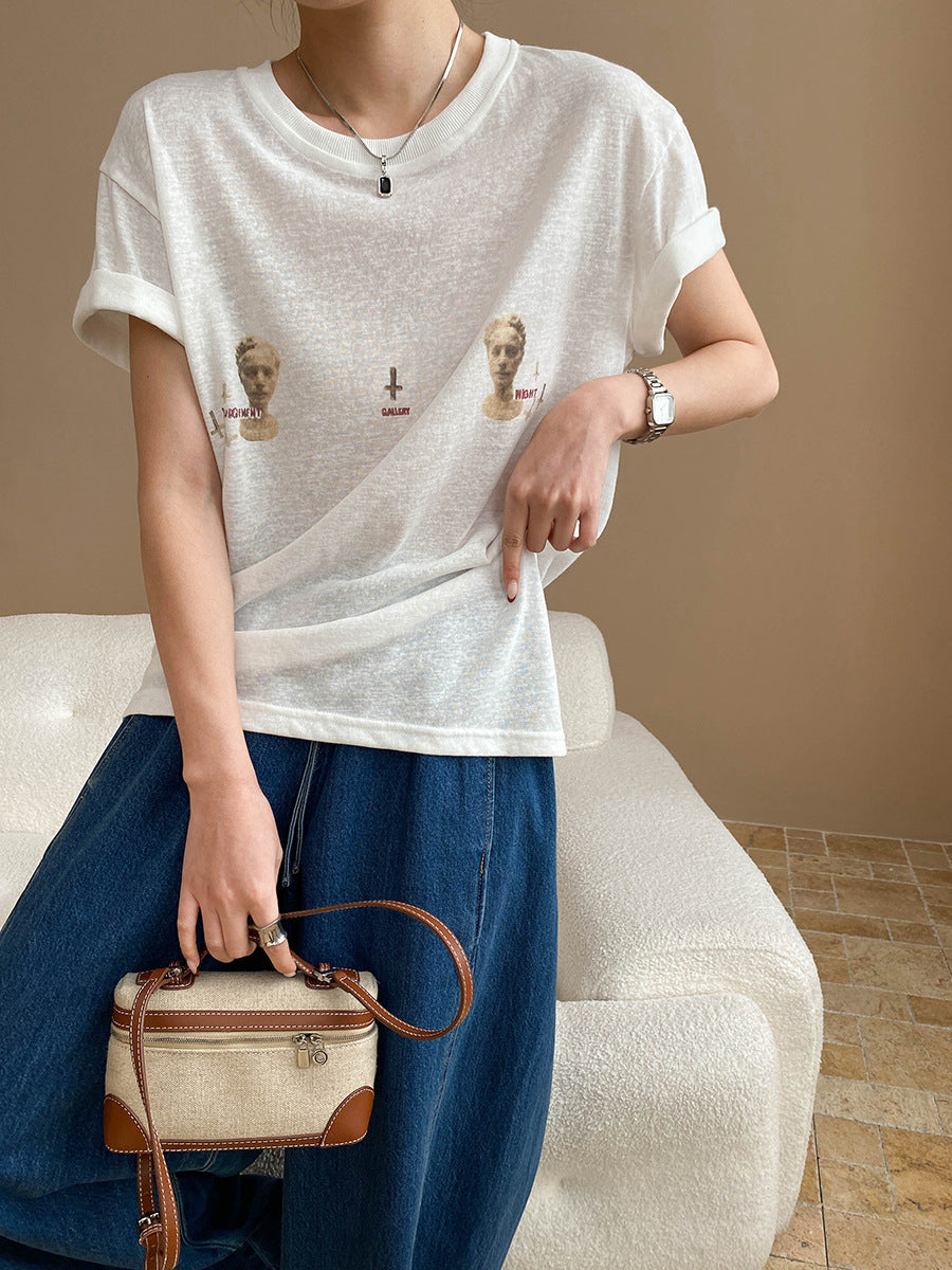 Oversized Round Neck Short-Sleeve T-Shirt for Women