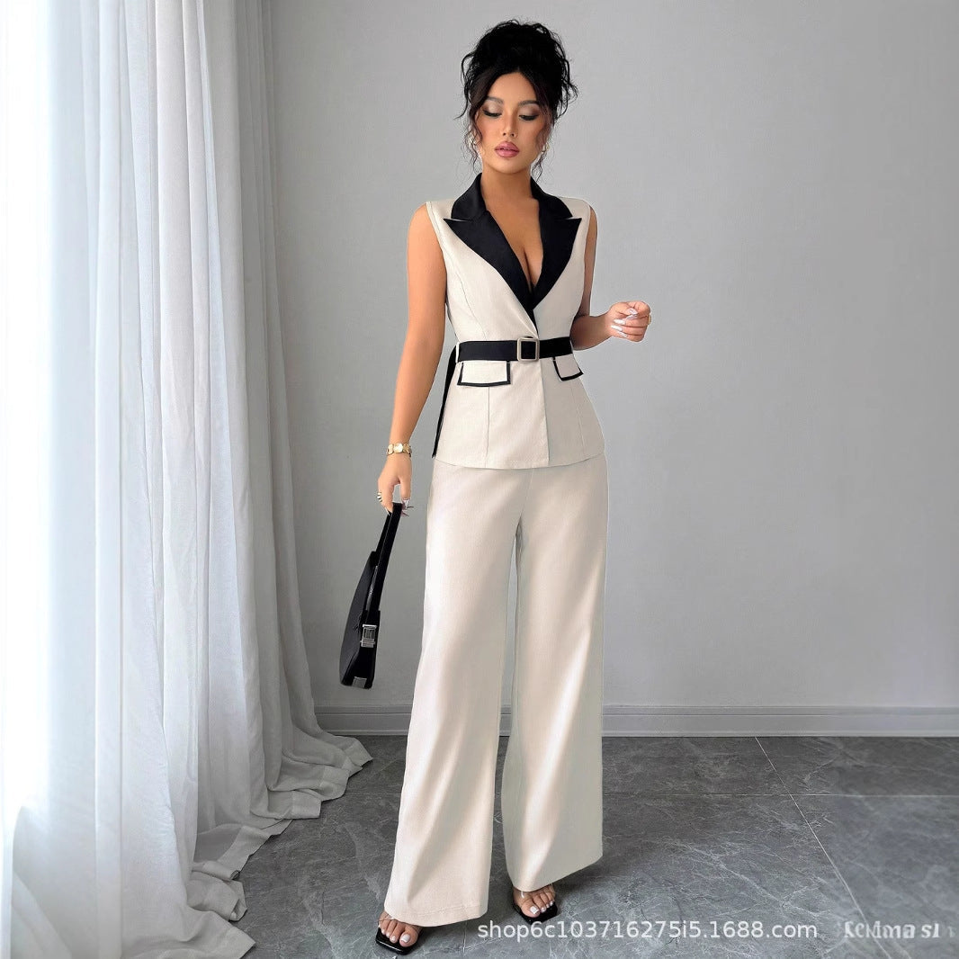 Elegant Strapless Straight-Leg Pantsuit Set for Women – Vest & Trousers Outfit