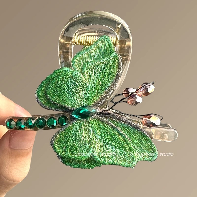 Spring Butterfly Vintage Embroidered Hair Claw Clip
