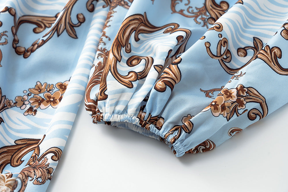 Floral Print V-Neck Long Sleeve Shorts Jumpsuit