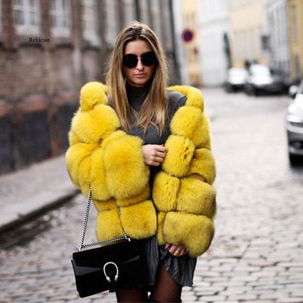 Winter Warm Artificial Fox Fur Overcoat for Women