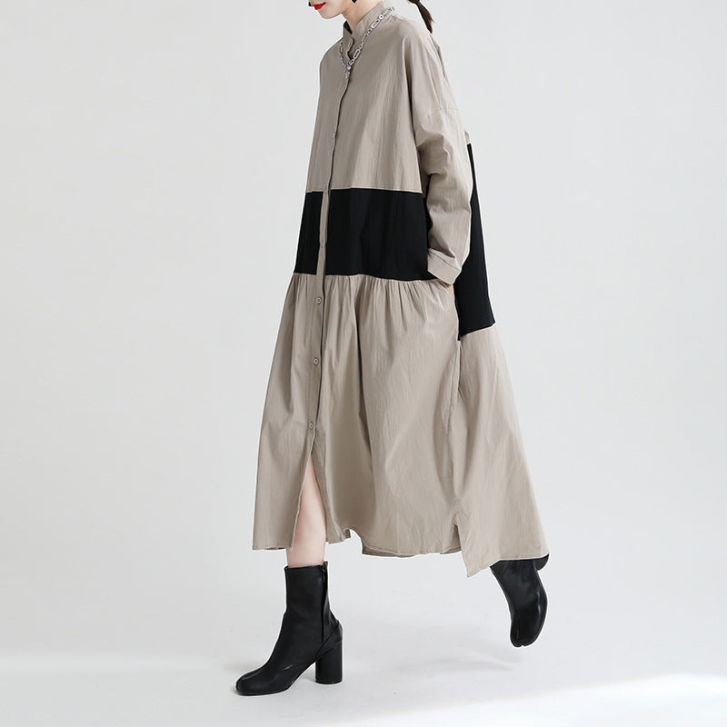 Casual Linen Contrast Color Loose Women Long Dresses--Free Shipping at meselling99