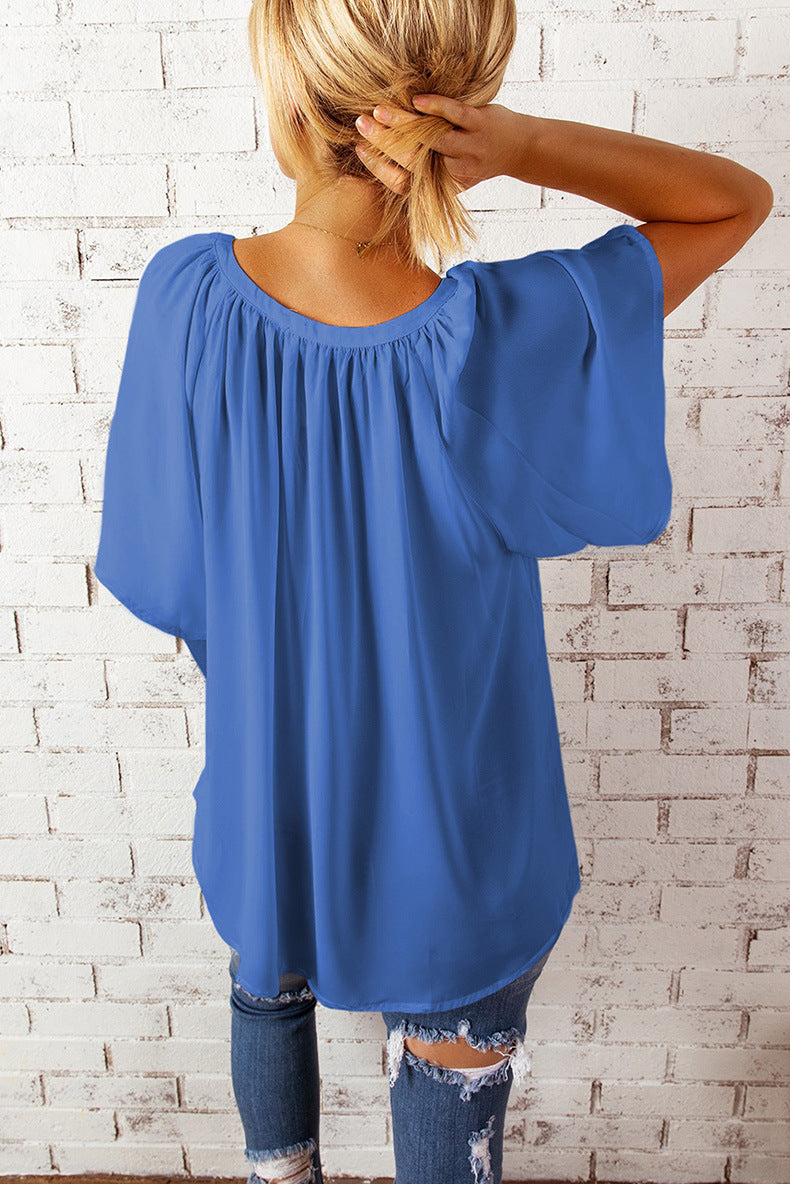 Leisure Chiffon Short Sleeves Women Blouses