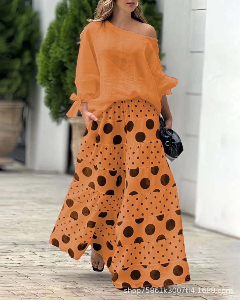 Fashionable 2-Piece Set: Printed Pants & Long Sleeve Top