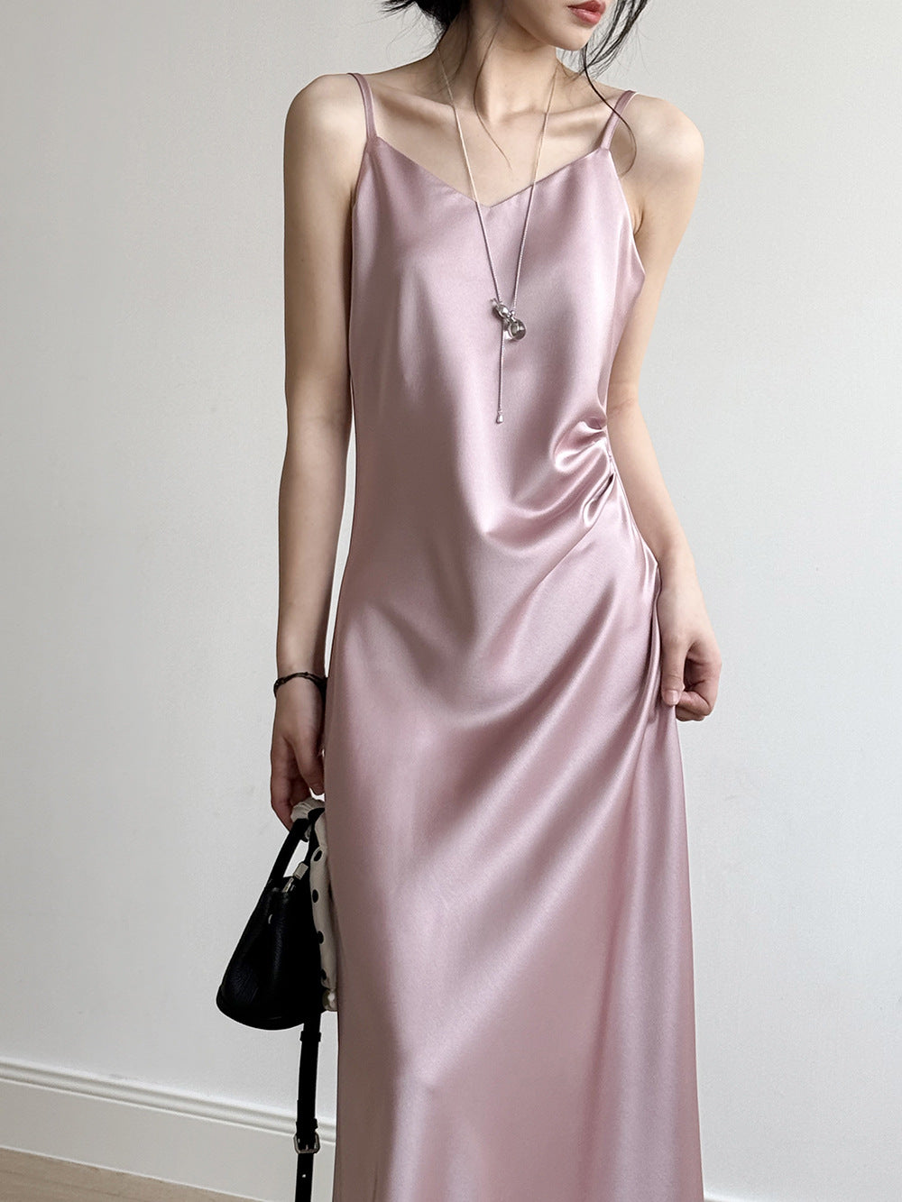 Satin Slip Dress – Elegant A-Line Maxi Dress with Adjustable Straps
