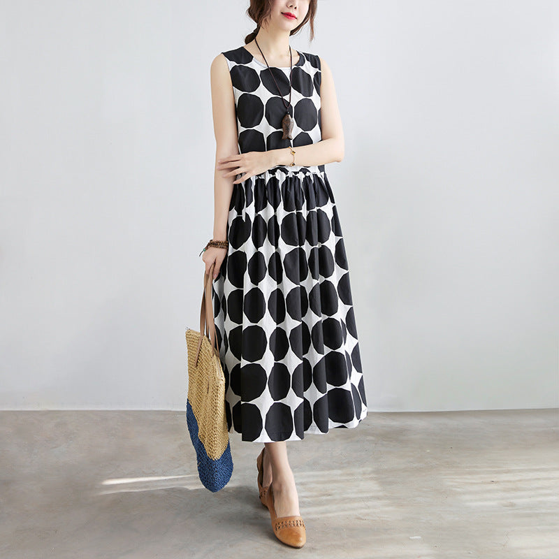Summer Women Dot Print Midi Dresses-Dresses-Black-XL-Free Shipping at meselling99