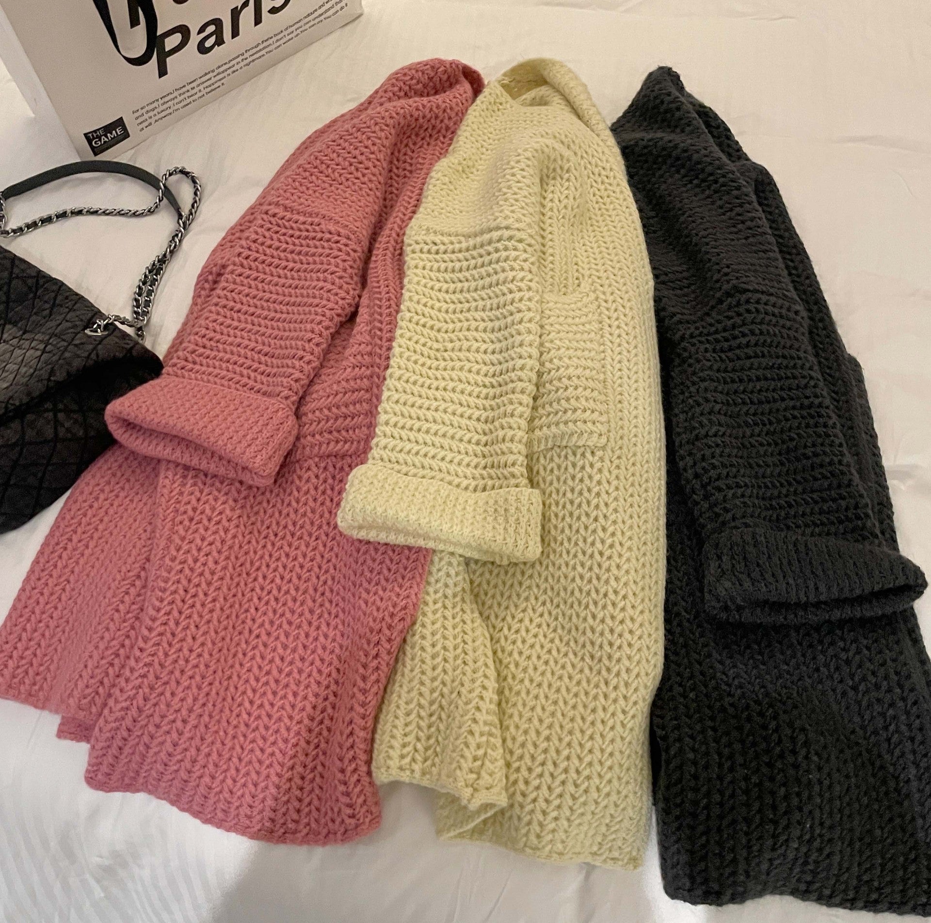 Casual Knitted Midi Length Top Coats