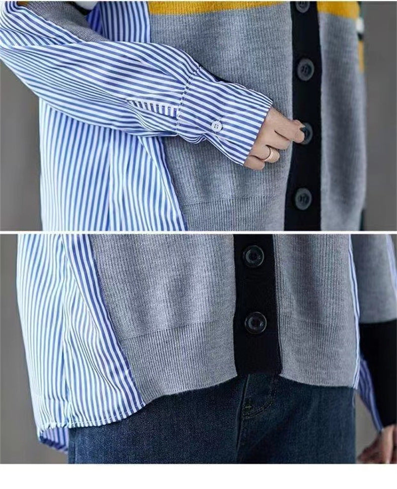 Vintage Long Sleeves Striped Knitting Women Cardigan Sweaters