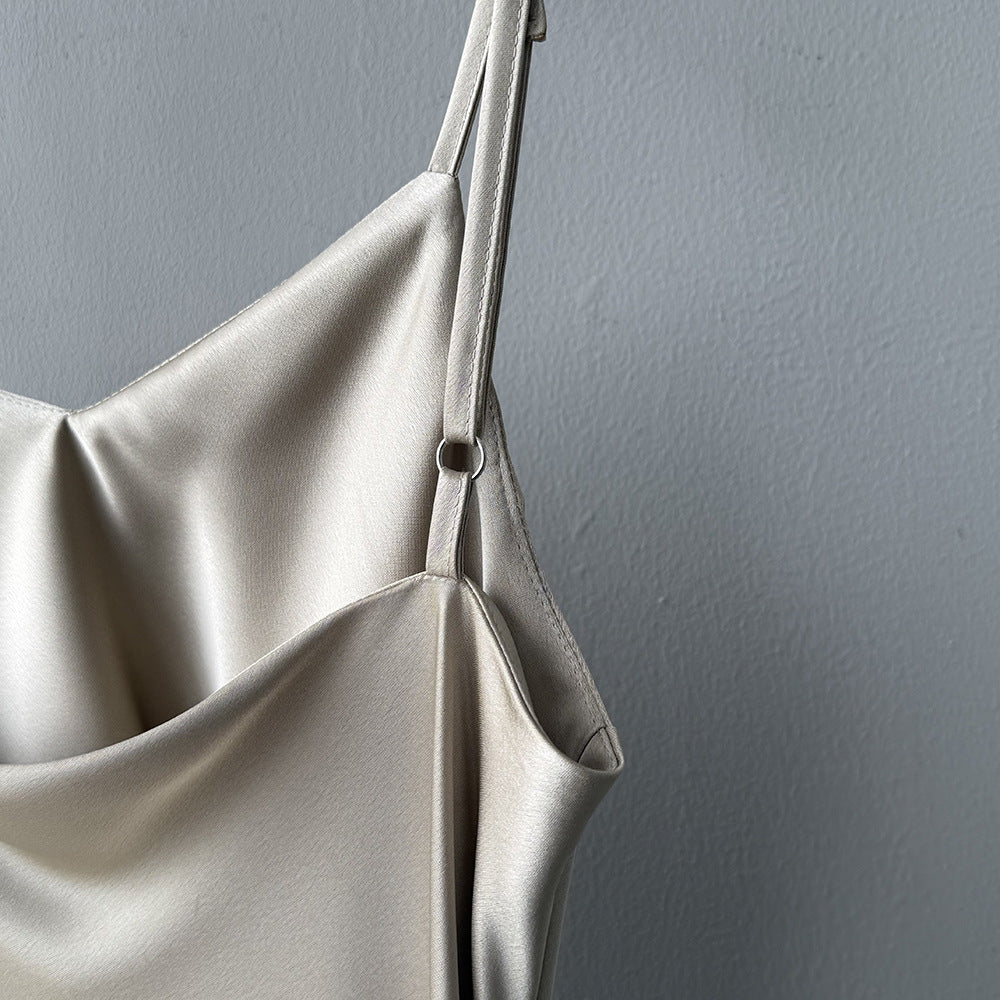 Satin Slip Dress – Elegant A-Line Maxi Dress with Adjustable Straps