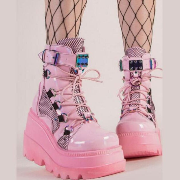 Plus Size Winter Gothic Platform Wedge Mid-Calf Boots