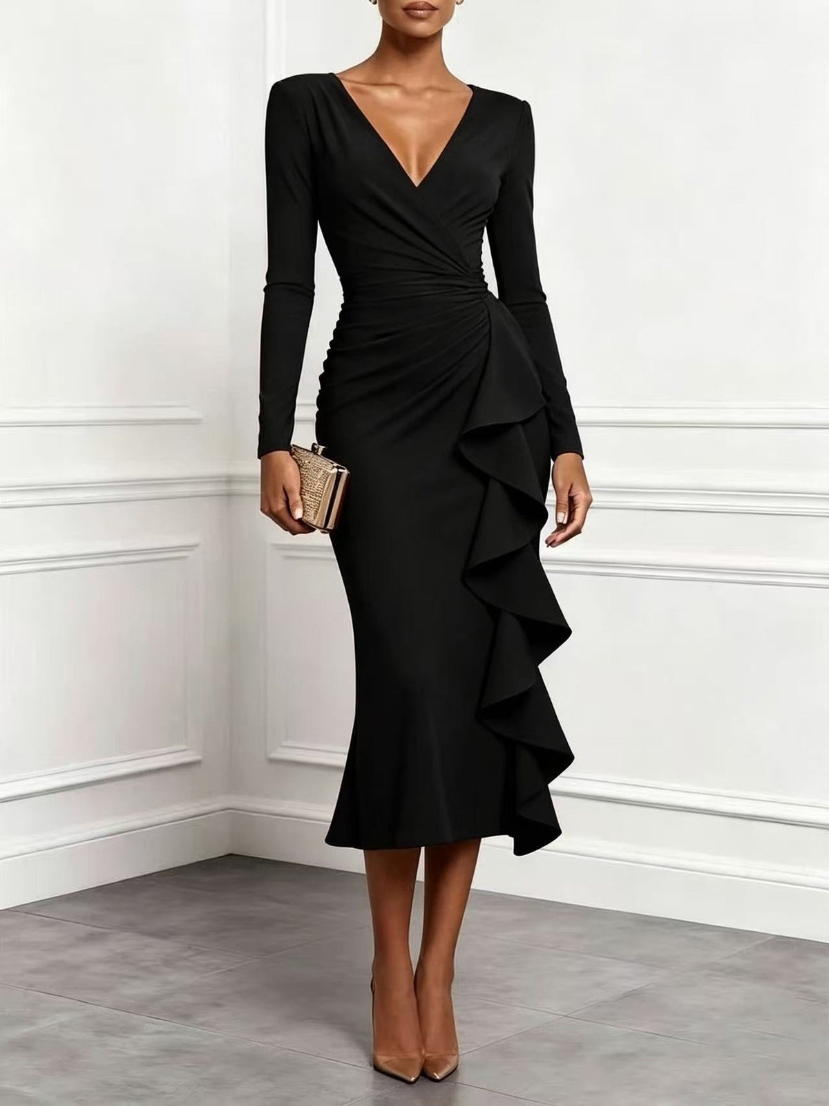 Elegant Ruffle Hem Long Dress