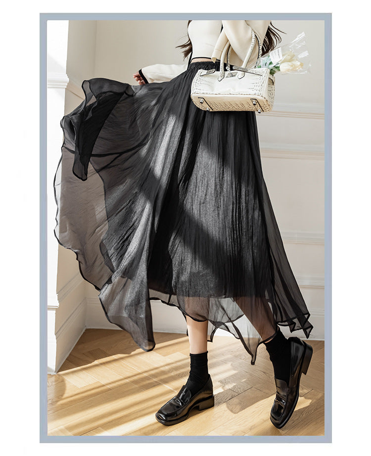 Women's High-Waisted A-Line Mesh Midi Skirt