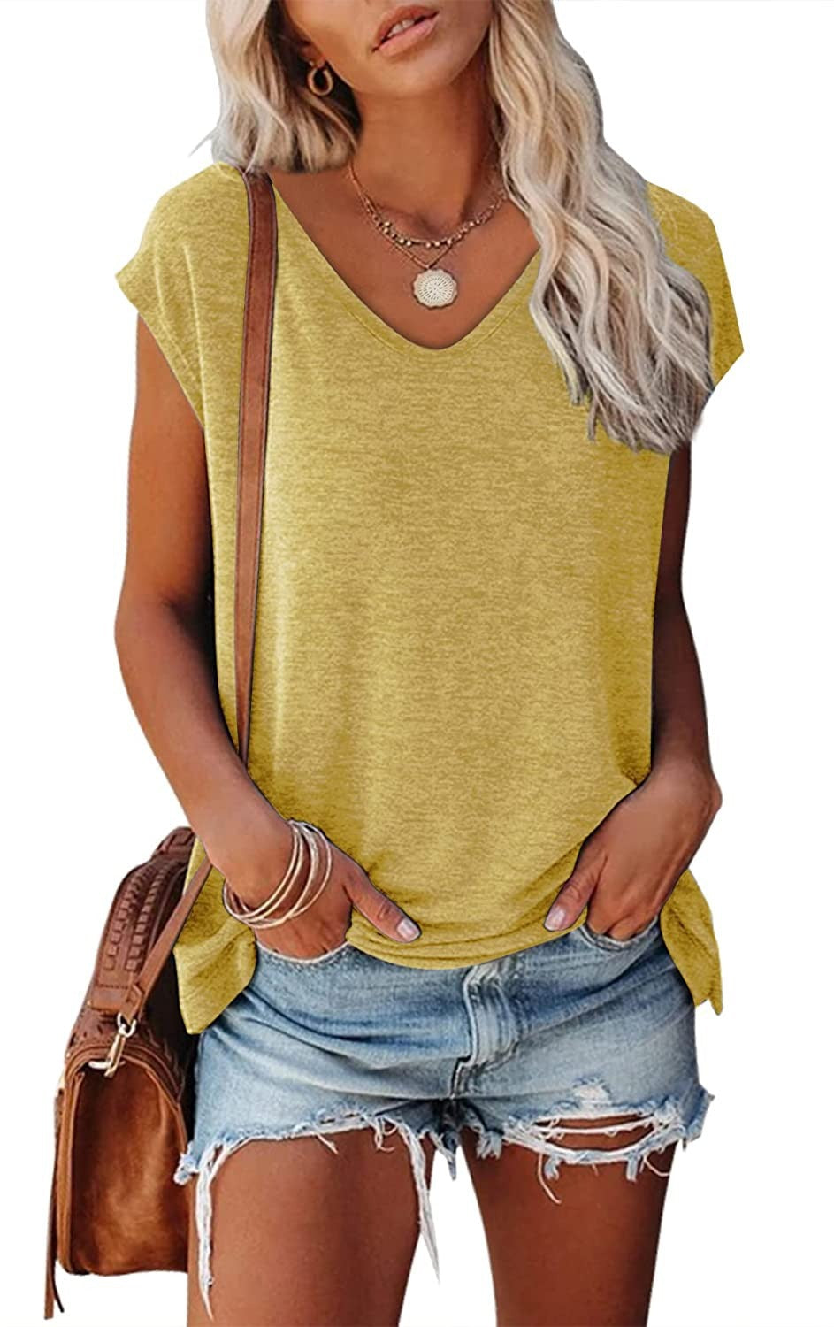 Women's Summer Sleeveless V-Neck Casual Loose Fit T-Shirt